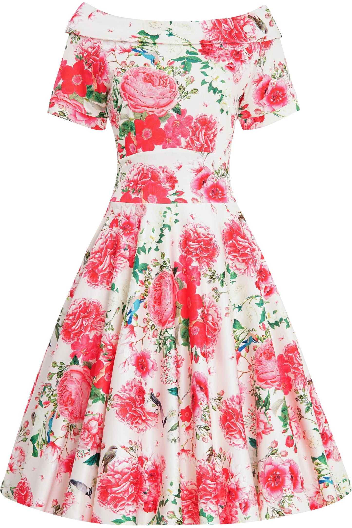 Darlene Vintage Peony Floral Tea Dress In White & Pink