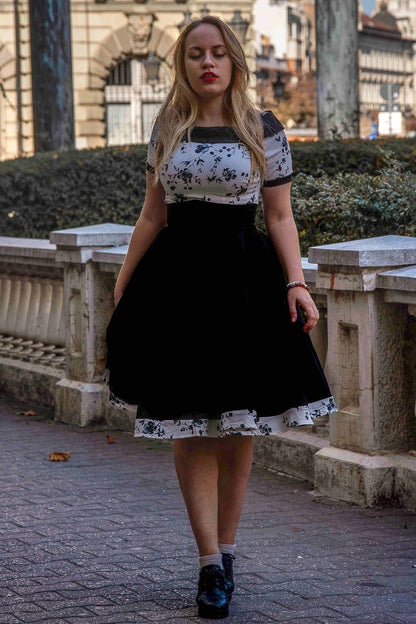 Darlene White & Black Floral Roll Collar Dress