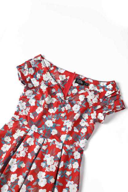 Lily White Rose Off Shoulder Dress In Red