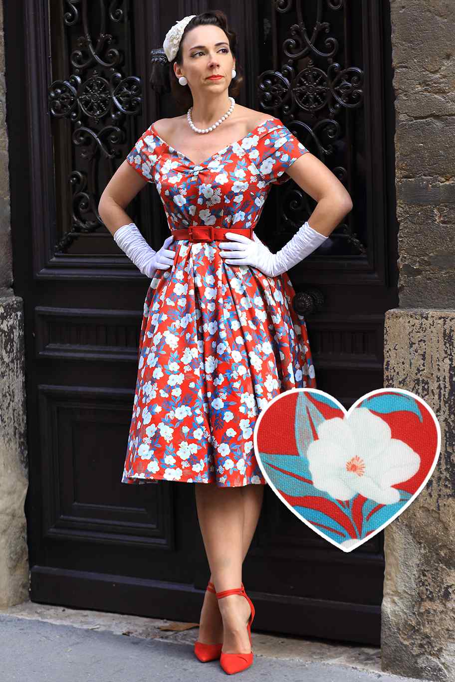 Lily White Rose Off Shoulder Dress In Red