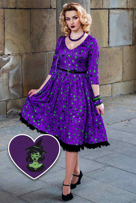 Billie Purple Wizard & Witch Long Sleeved Dress