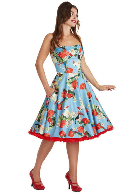 Melissa Tropical Strapless Cocktail Dress with Parrots & Toucans