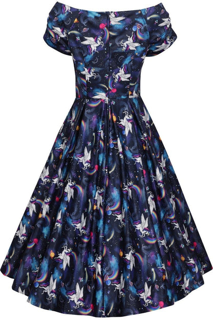 Lily Retro Off Shoulder Unicorn Swing Dress