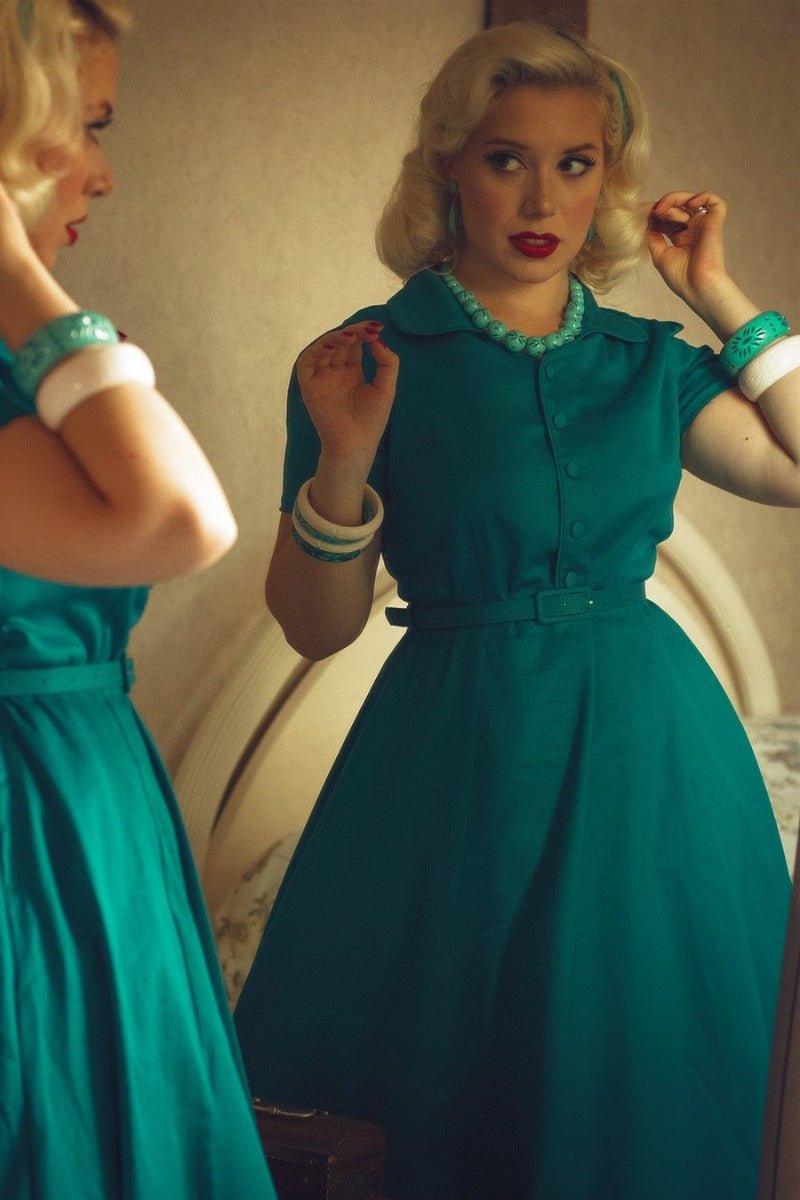 Penelope 1950's Teal Blue Shirt Dress