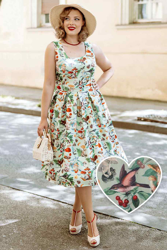 Amanda Woodland Flared Dress In Tea Green