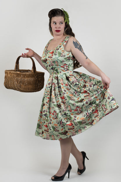 Amanda Woodland Flared Dress In Tea Green