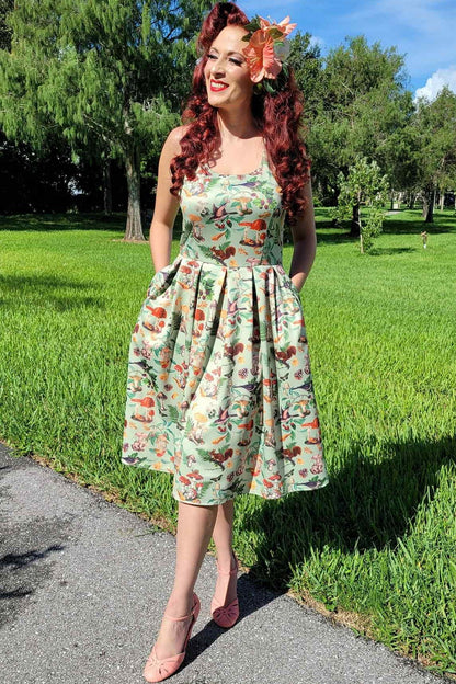 Amanda Woodland Flared Dress In Tea Green